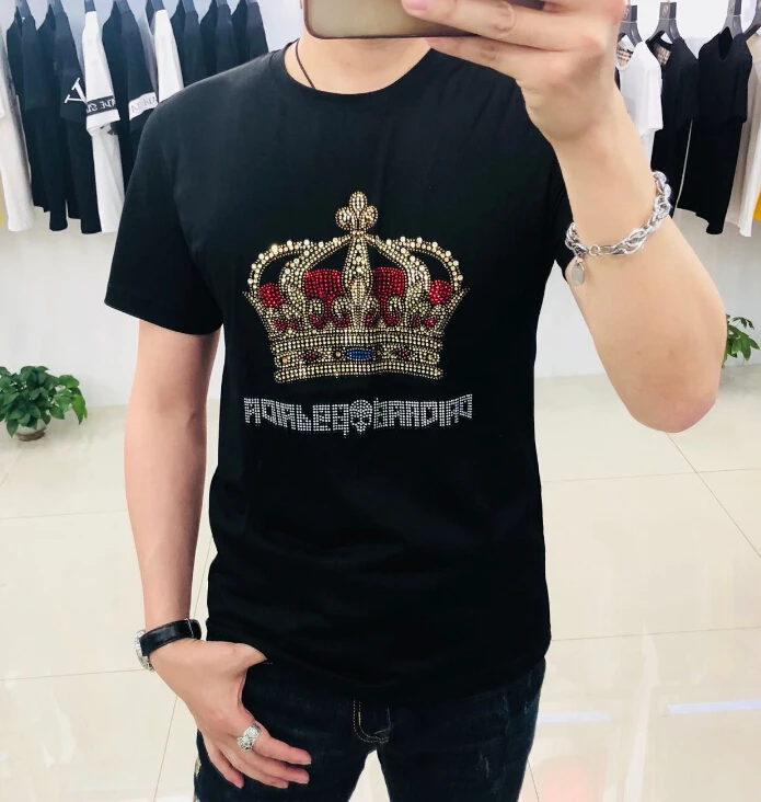 

top quality tshirt Male Top Summer Tee Quality Diamonds stone Short Sleeve O-neck Hip Hop Drop ship