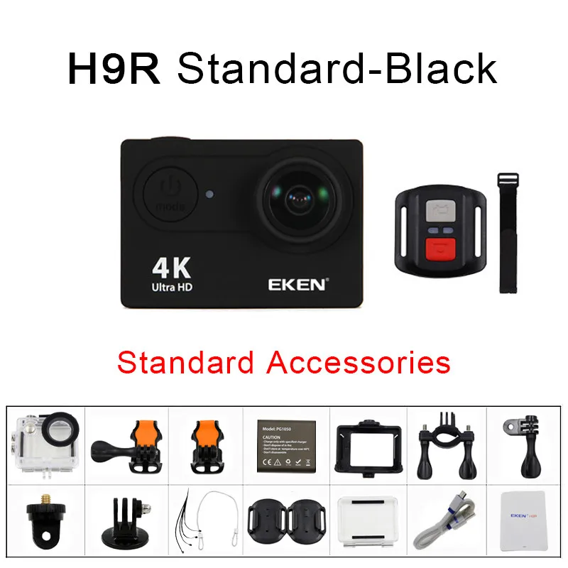 Экшн-камера eken H9 H9R wifi Ultra HD Mini Cam 4 K/30FPS 1080 p/60fps 720 P/120FPS Подводная Водонепроницаемая спортивная видеокамера - Цвет: H9R Black