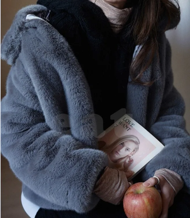 

Short Jacket Women's Autumn 2018 New Style Fold-down Collar Warm Fur Clothing Plush Thick Students Jacket Short-height Short Ove