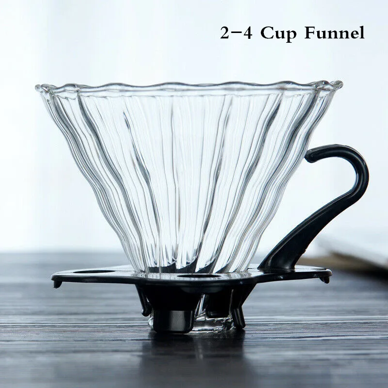 V60 Стеклянная Воронка для кофе фильтровальная чашка набор кофе V Форма Воронка и фильтровальная бумага - Цвет: 2-4 Cup Funnel