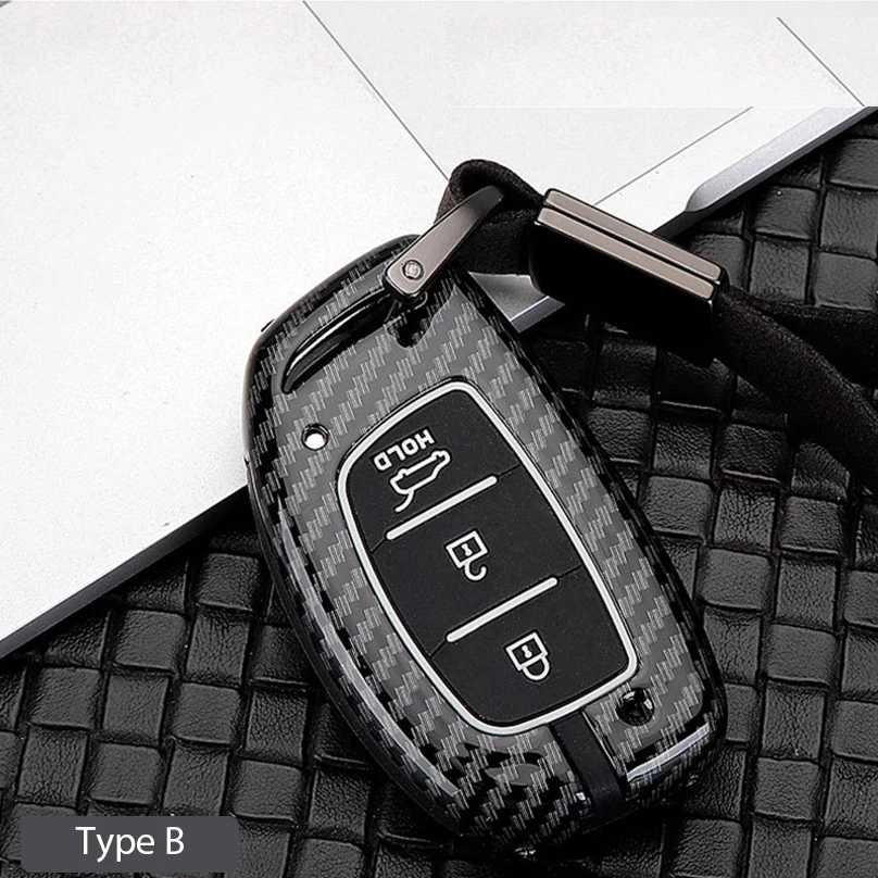 B carbon fiber black Умный сплав из углеродного волокна+ силиконовый чехол для ключей от машины чехол для hyundai i30 Ix35 KONA Encino Solaris Azera Grandeur Ig Accent Santa Fe - Название цвета: B carbon fiber black