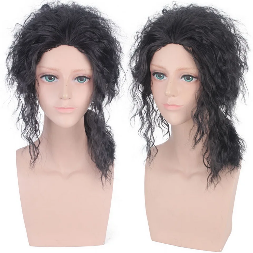 

Michael Jackson MJ Afro Medium Long Curly Wig Men Synthetic Hair Anime Black Halloween Costume Cosplay Wig+ Free Wig Cap