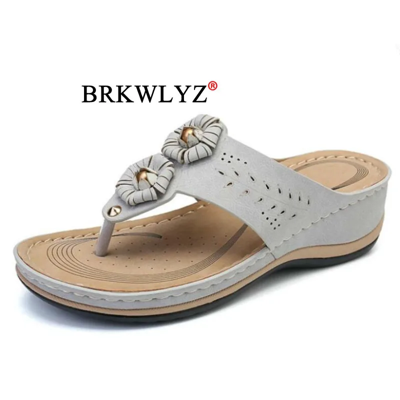 

Wedges Summer Woman slides Shoes Retro Beautiful Flowers Non-slip Lightweight Large Size Comfort Female Slides Outside Slippers