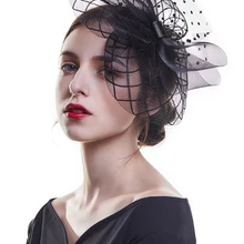 WELROG Fascinators Cappello Delle Donne Del Fiore Della Maglia Nastri di Piume di Cappelli Stile Fedora E Borsalino Cappello Fascia o una Clip Da Cocktail Del Partito di Tè Headwewar per le Ragazze