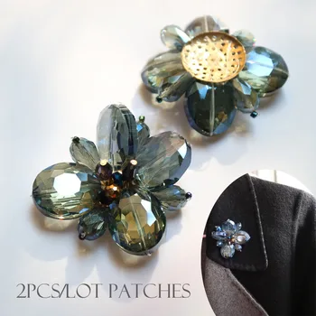 

2pcs/lot Luxury flower beaded Patches for Clothing sew on rhinestonen sequins parches Appliques Decoration