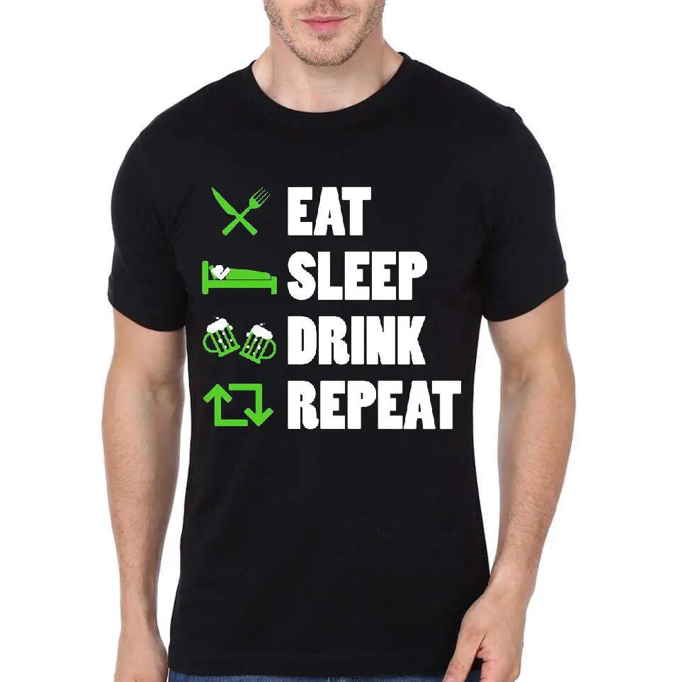 Eat Sleep Drink Repeat Half Sleeve Black T Shirt |
