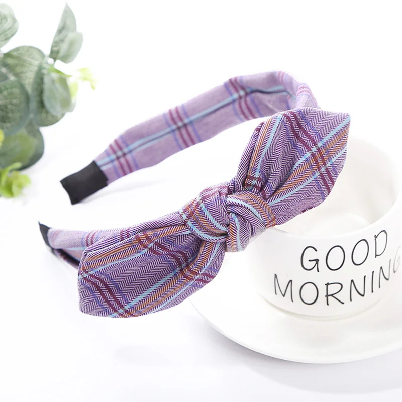 12 шт. заячьи ушки Hairband украшения для волос для девочек оголовье в клеточку обруч на волосы, завязанный бантом для детей