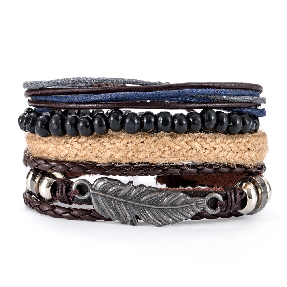 Retro Multi-layer Leather Bracelets Man Wooden Beads Bracelet Handmade Owl Anchor Infinty Charm Bracelet Wrap Jewel Bracelet Jewelry