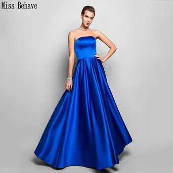 

DD JYOY Royal Blue Satin Prom Dress Long Elegant Strapless Simple Style Zipper Back Long Formal Dress Evening Gown Sleeveless