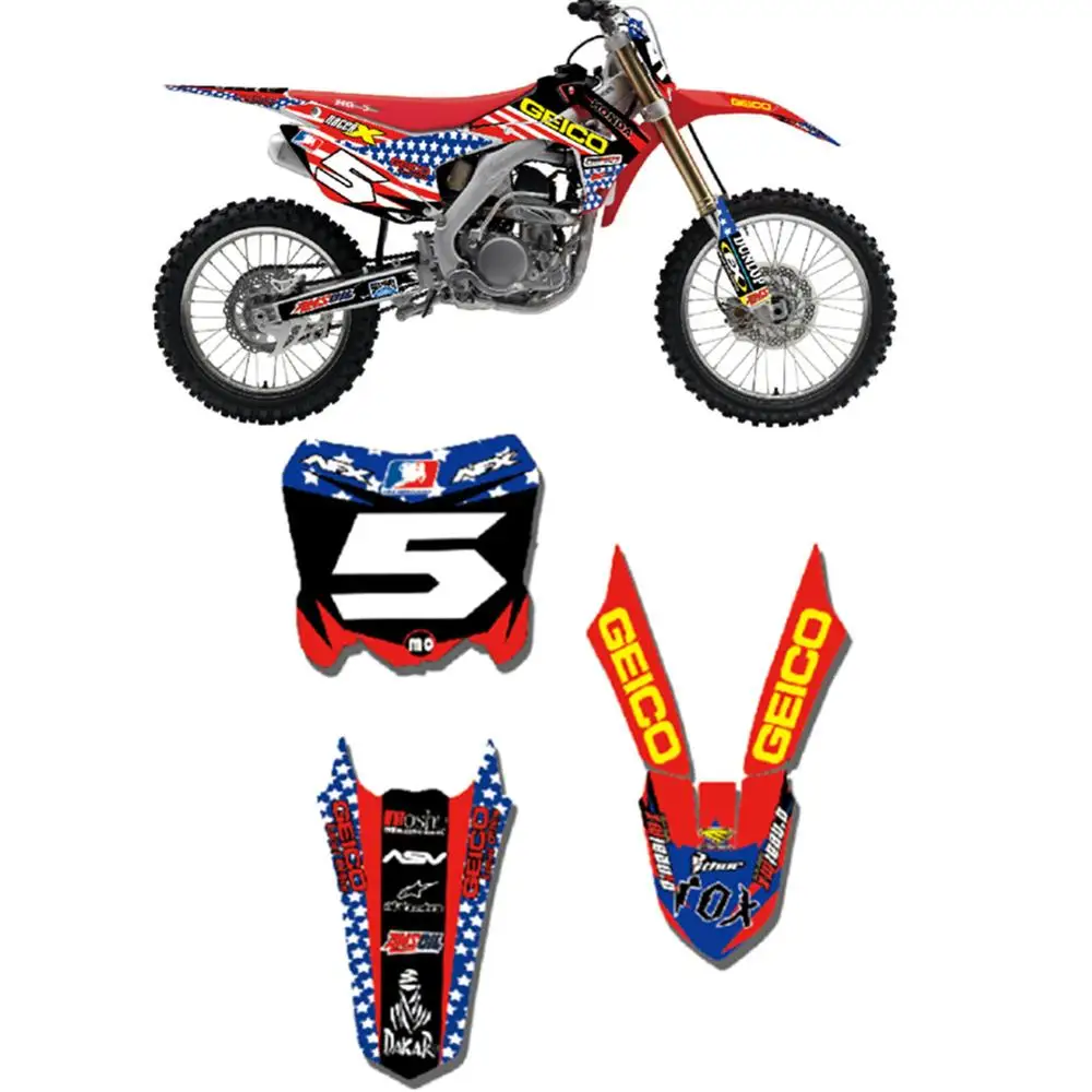 Полный набор наклеек набор заказной номер Графический фон наклейка для Honda CRF450R CRF450 2013- CRF250R CRF250