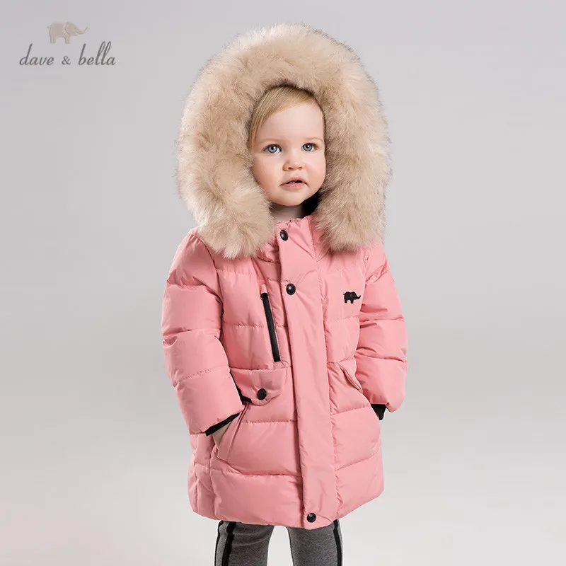 Best  DB12008 dave bella winter baby girls down fur coat zipper hooded outerwear children 90% white duck 
