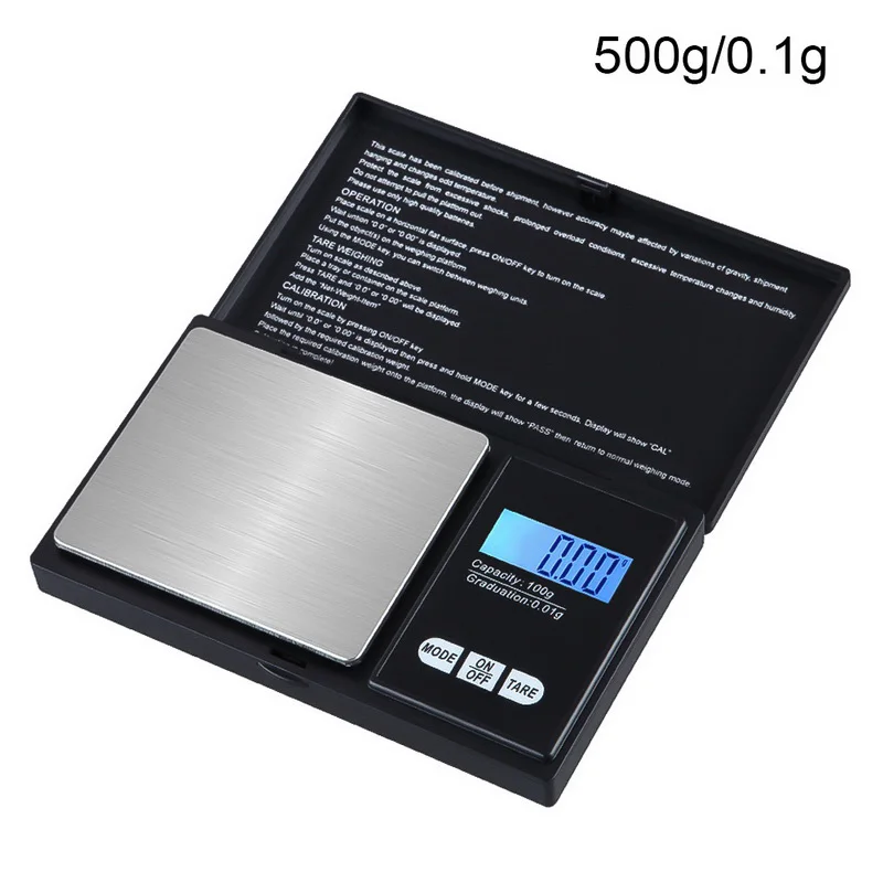 500g 0.1g Электронный ЖК-дисплей Дисплей Мини цифровые весы 100/200/500/1000 г. 01/0. 1g для Еда Карманные ювелирные изделия с Вес Кухня - Цвет: 500g 0.1g