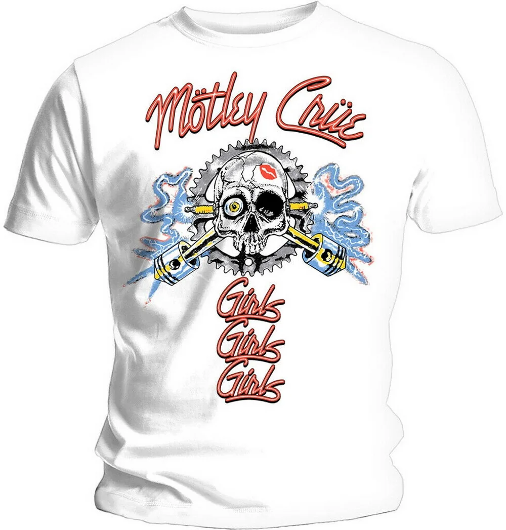 С надписью Mötley Crüe 'Vintage Искра (белый) модные повседневные футболки из хлопка