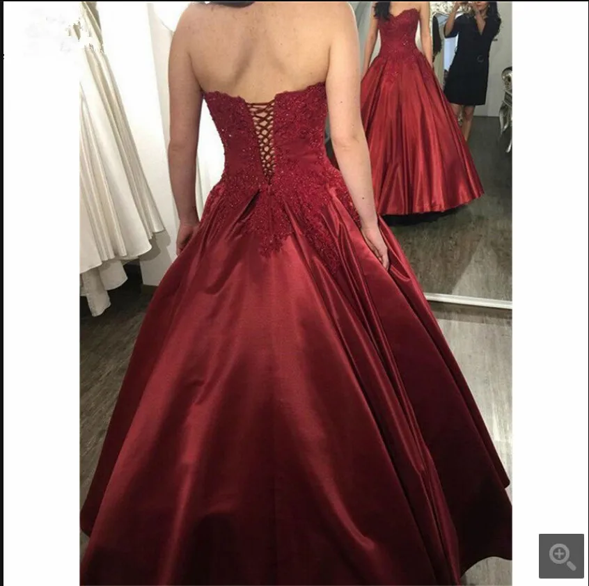Vestido de festa бургундское Атласное Бальное платье с кружевной аппликацией платья для выпускного вечера без бретелек вырез сердечком бисер корсет сладкий 16 платья