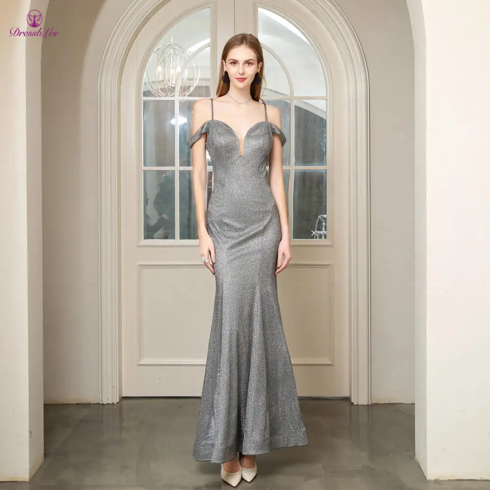 DressbLee Новое серое платье для выпускного вечера es длинное на тонких бретельках с