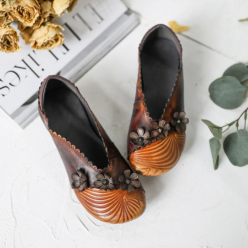 

Tayunxing handmade shoes genuine leather low heel women lady pumps comfort casual retro slip-on round toe female shoe 0086-30