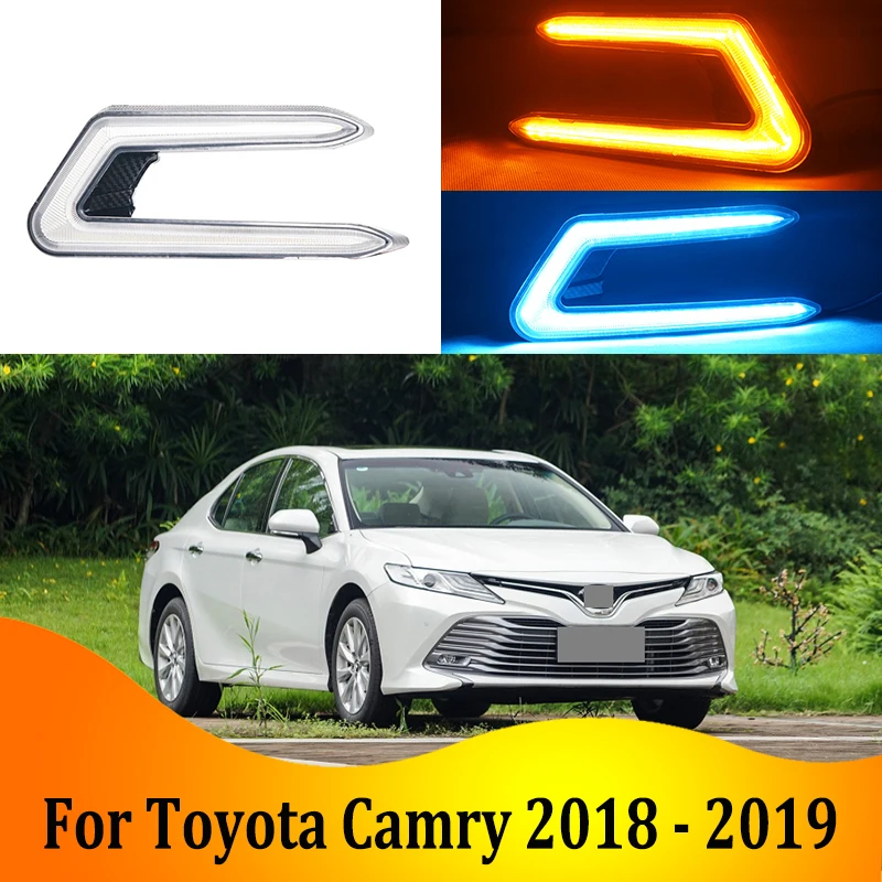 

2pcs For Toyota Camry 2018-2019 LED Daytime Driving Running Light DRL Car Fog Lamp 6000K White Turn Yellow Turn Blue Light