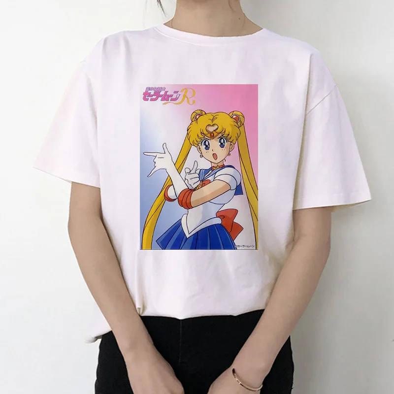 Harajuku Sailor Moon Tshirt Cartoon Printed 90s Kawaii T shirt Women Tee shirts Summer Top Streetwear Female Clothes