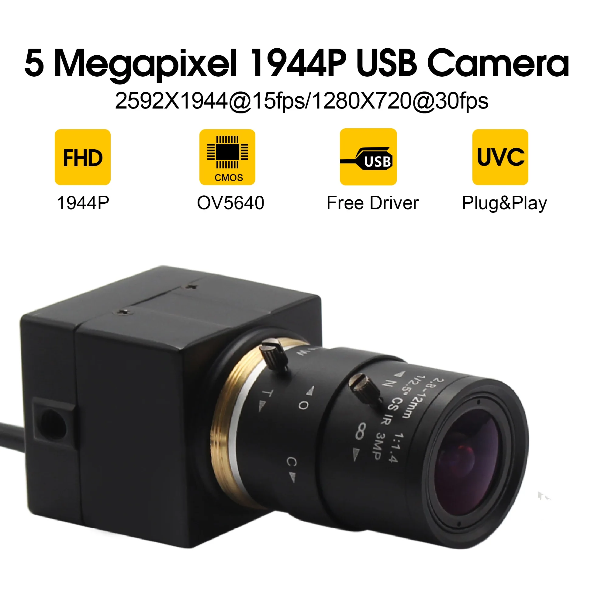 HD USB Камера 5 мегапикселей 2592X1944 видео веб-камера OV5640 CMOS CS крепление варифокальный 2,8-12 мм MJPEG YUY2 UVC USB модуль камеры