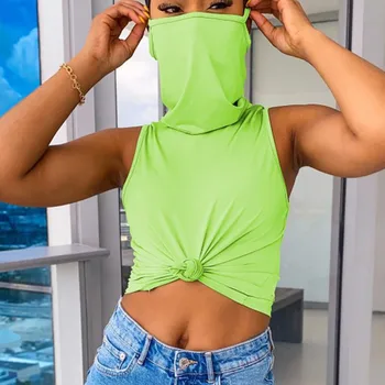 

Women Vest With Mask Solid Color Camisole Sleeveless Tunic Tops Casual Tank Tops T-shirt Basic Summer Shirt Plus Size New 2020