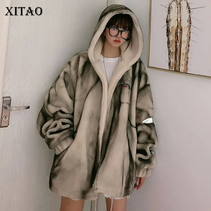 XITAO винтажная куртка с буквенным принтом мода 2019 зимнее Свободное пальто длинным