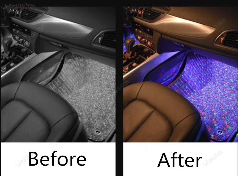Автомобильные атмосферные огни USB Автомобильные подошвы атмосферные огни светодиодный звезды декоративные огни красочная музыка Голосовое управление огни CD50 Q04