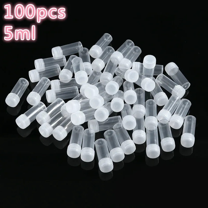Plastic Test Tubes Vials 100pcs 5ml Sample Container Powder Craft Cap Bottles For Office School Chemistry Supplies