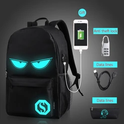 Luminous Fashion Backpacks Student Animation School Bags For Boy Girl Teenager USB Charge Computer Anti-theft Laptop Back Pack