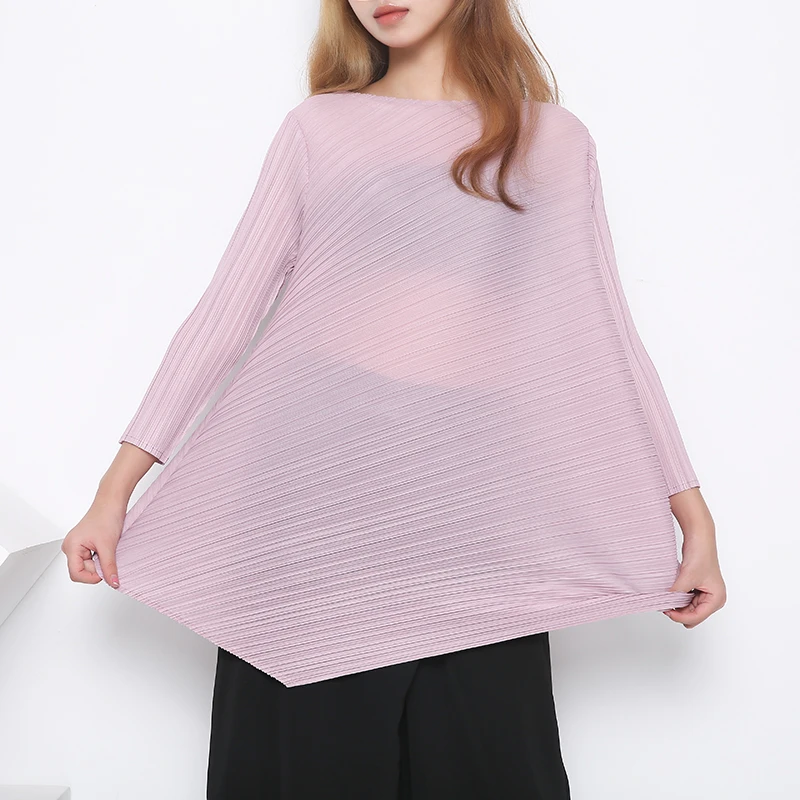 LANMREM irregular pleated T-shirts famale 2020