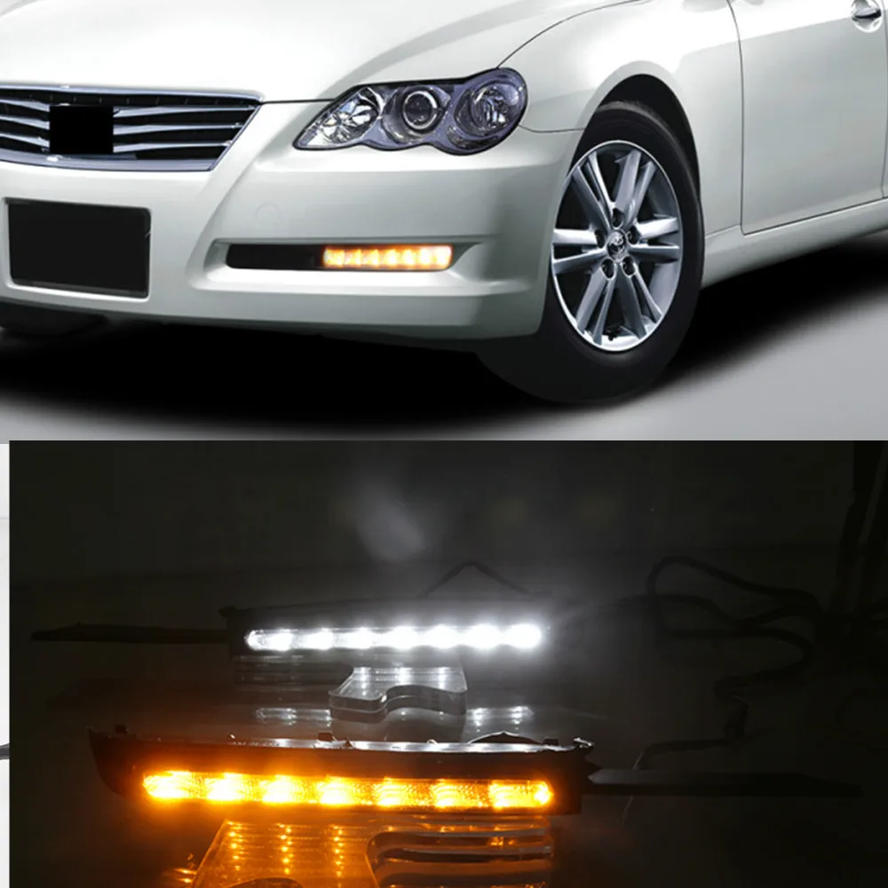 

1 пара ДХО для Toyota MARK X REIZ 2004 2005 2006 2007 2008 2009 светодиодный дневные ходовые огни с указателем поворота противотуманной фары