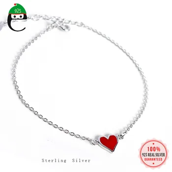 

ElfoPlataSi Genuine 925 Sterling Silver Minimalist Red Heart Bracelet Bangle For Women Girl Fine Silver 925 Jewelry Gift ED419