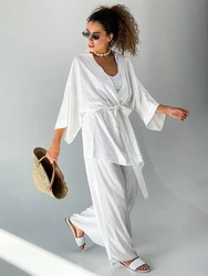 Solid Color Women's Pajamas Robe Sets Drop Sleeve Sexy Woman Nightie Loose Flare Bathrobe Female Roomware Peignoirs For Women
