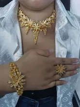 Conjunto de joyería nupcial para mujer, conjunto de collar para mujer, pendientes africanos, anillos indios, pulsera de oro de Dubái, accesorios de boda al por mayor