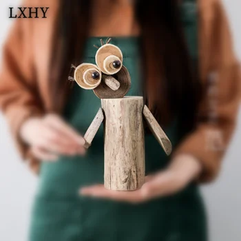 

LXHY Natural Wood Furnishing A Crooked Neck Owl Handicrafts Sitting Room Furnishing Household Christmas Angel Furnishing