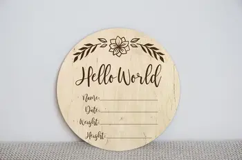 

Hello world Newborn Baby details photo prop, wooden Baby milestone disc, Newborn photography, Birth details stats, wooden bir