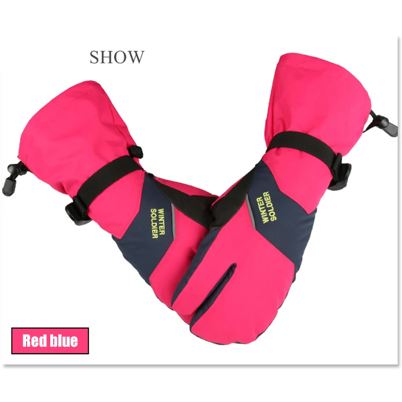 Мужские и женские перчатки для катания на лыжах с 3 пальцами и сенсорным экраном, ветрозащитные теплые варежки с длинным запястьем, практичные детские водонепроницаемые перчатки с 3 пальцами