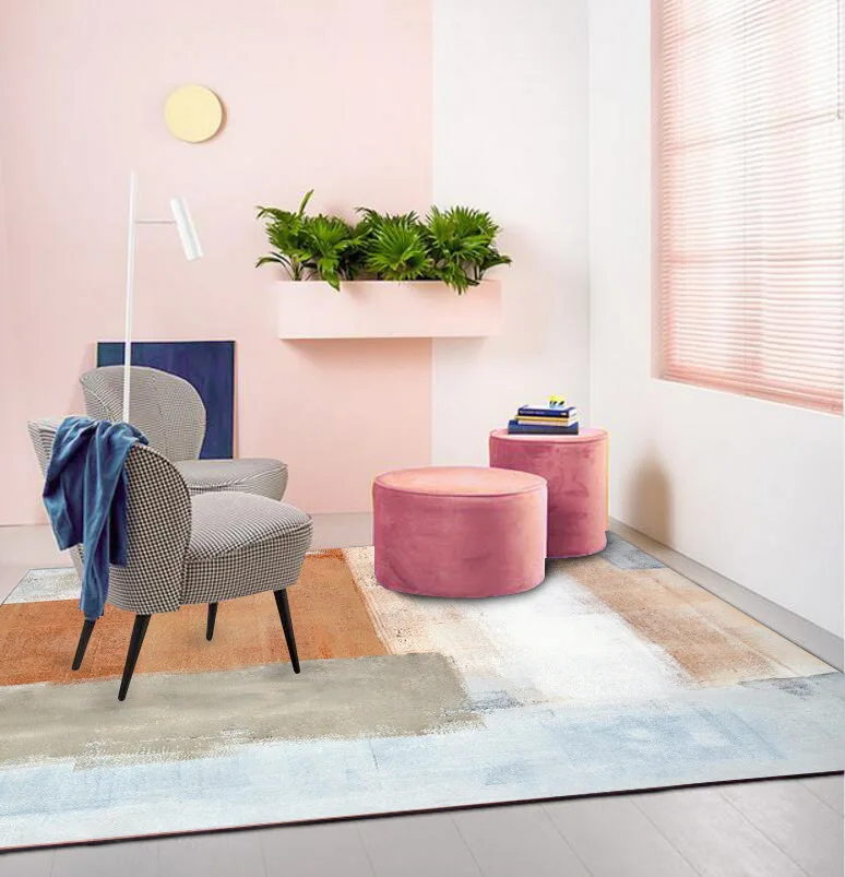 Modern abstract art carpet Yellow pink grey color door mat bedroom living room kitchen floor mat carpet custom made