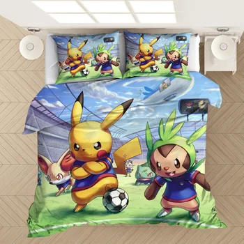 

Cartoon Pikachu 3D Printed Bedding Set Duvet Covers Pillowcases Comforter Bedding Set Bedclothes Bed Linen