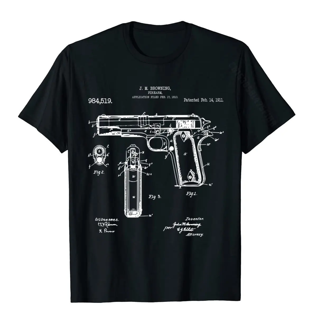 Custom T Shirt Design Short Sleeve Designer O Neck 100% Cotton Fabric Tops T Shirt Street Tee-Shirts for Men Lovers Day John Browning 1911 Patent Drawing Pro Gun Shirt T-Shirt__825 black
