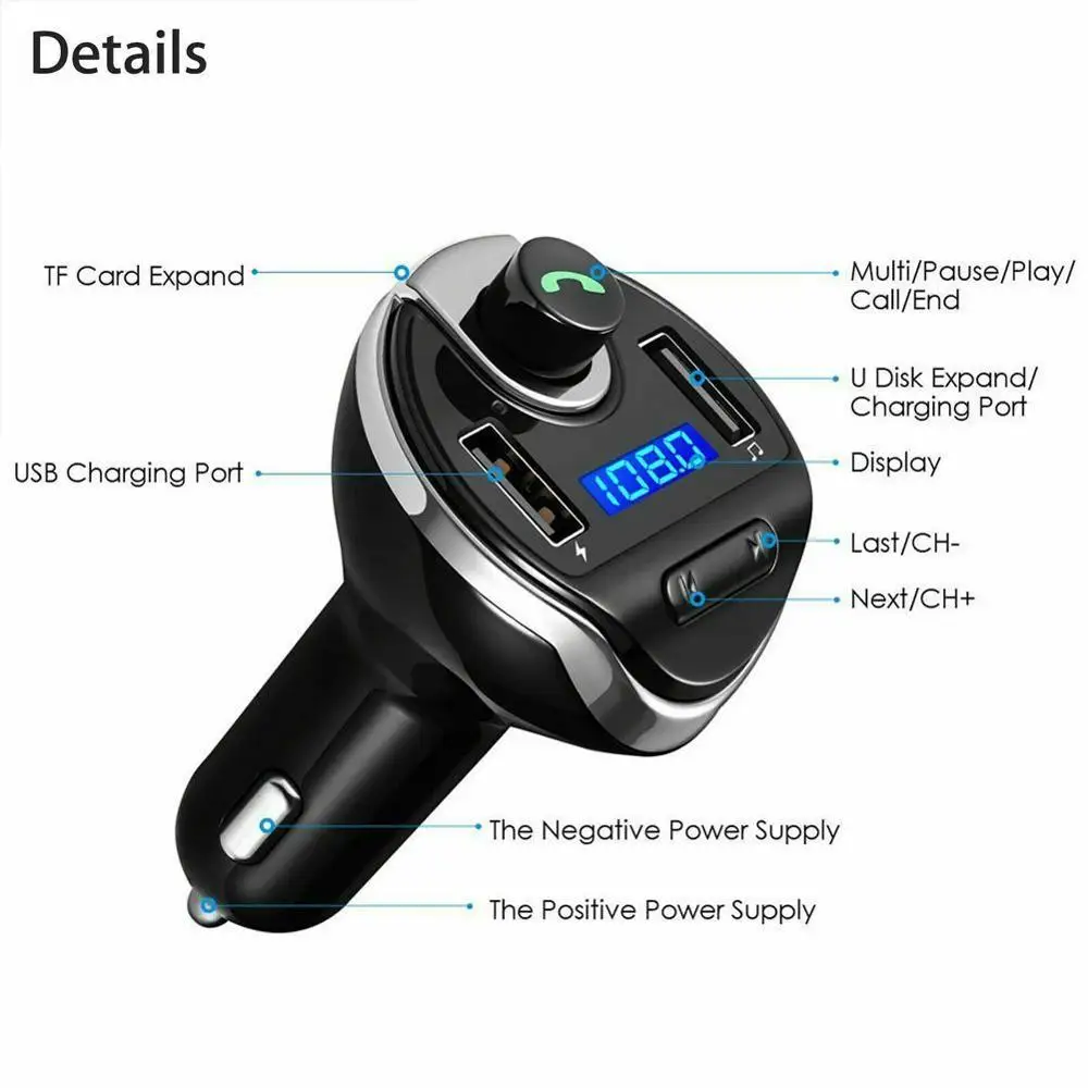 

Car FM Transmitter U Disk Lossless Music Player Car MP3 Player Bluetooth Call receiver USB Car Charger Fast Charging