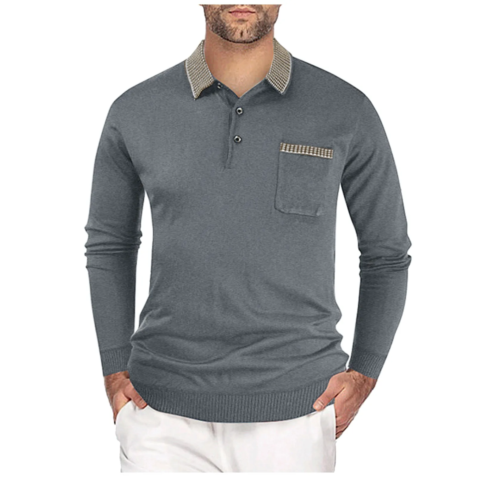 Men Button Lapel Sweater Warm Pullover Casual Slim Knitted Sweater With Pocket Fashion Gentleman Temperament Tops Free Shipping 2