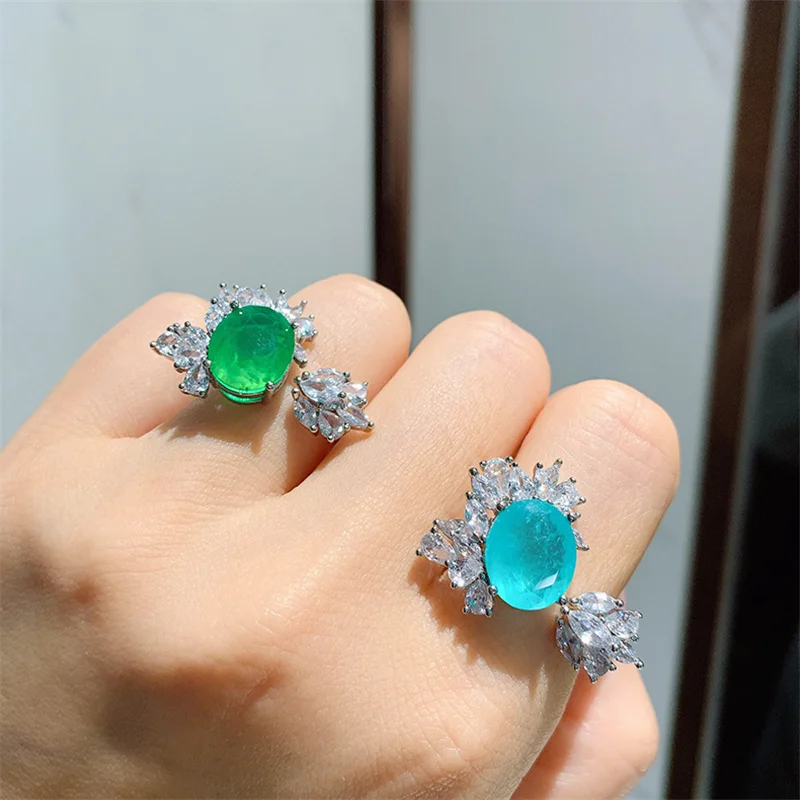 Qtt Vintage Argento Paraiba Tormalina Lab Smeraldo Pietra Anello Anelli Gioielli Festa Nuziale Per Le Donne