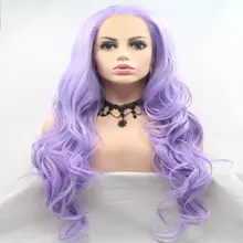 Фиолетовый волнистый синтетический парик на кружеве без клея термостойкие волокнистые волосы натуральные волосы свободный пробор для белых женщин парики