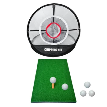

Golf Indoor Outdoor Chipping Pitching Cages Mats Practice Easy Net Golf Training Golf Aids with a Pad and Ball