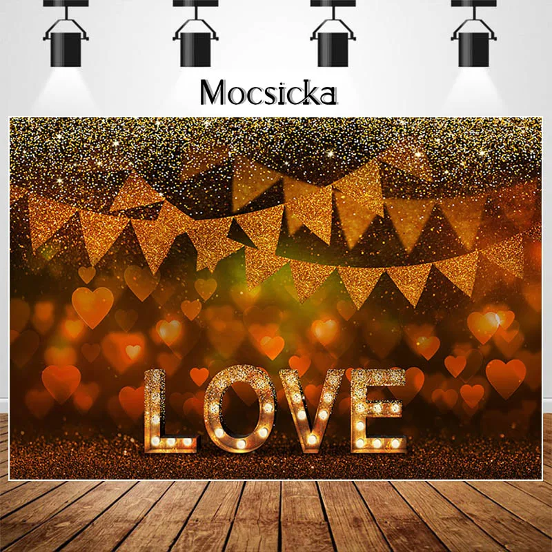 

Mocsicka Glitter Golden Valentine Bokeh Backdrop for Photography Love Decor Photo Booth Background For Photo Studio Photocalls