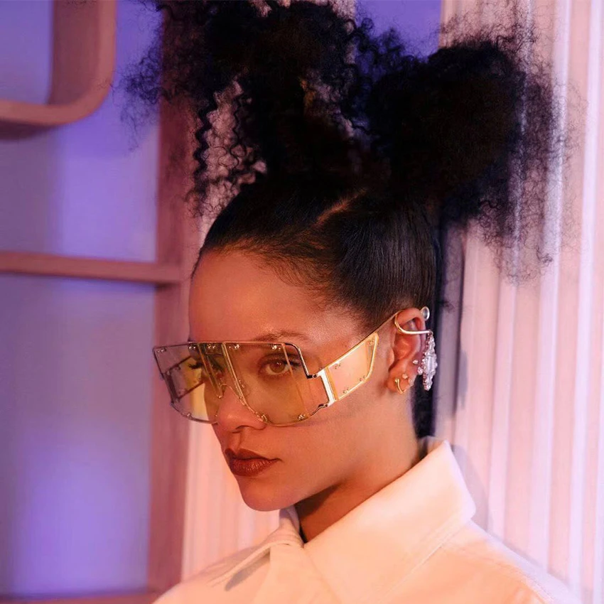 Солнцезащитные очки Rihanna в металлической оправе больших размеров для женщин и мужчин, стимпанк, суперзвезда, знаменитостей, фирменный дизайн, солнцезащитные очки в винтажном стиле, UV400