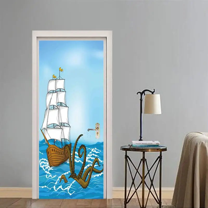 3d Двери Стикеры Diy самоклеющиеся продлить домашний Декор печать морской Лодка на