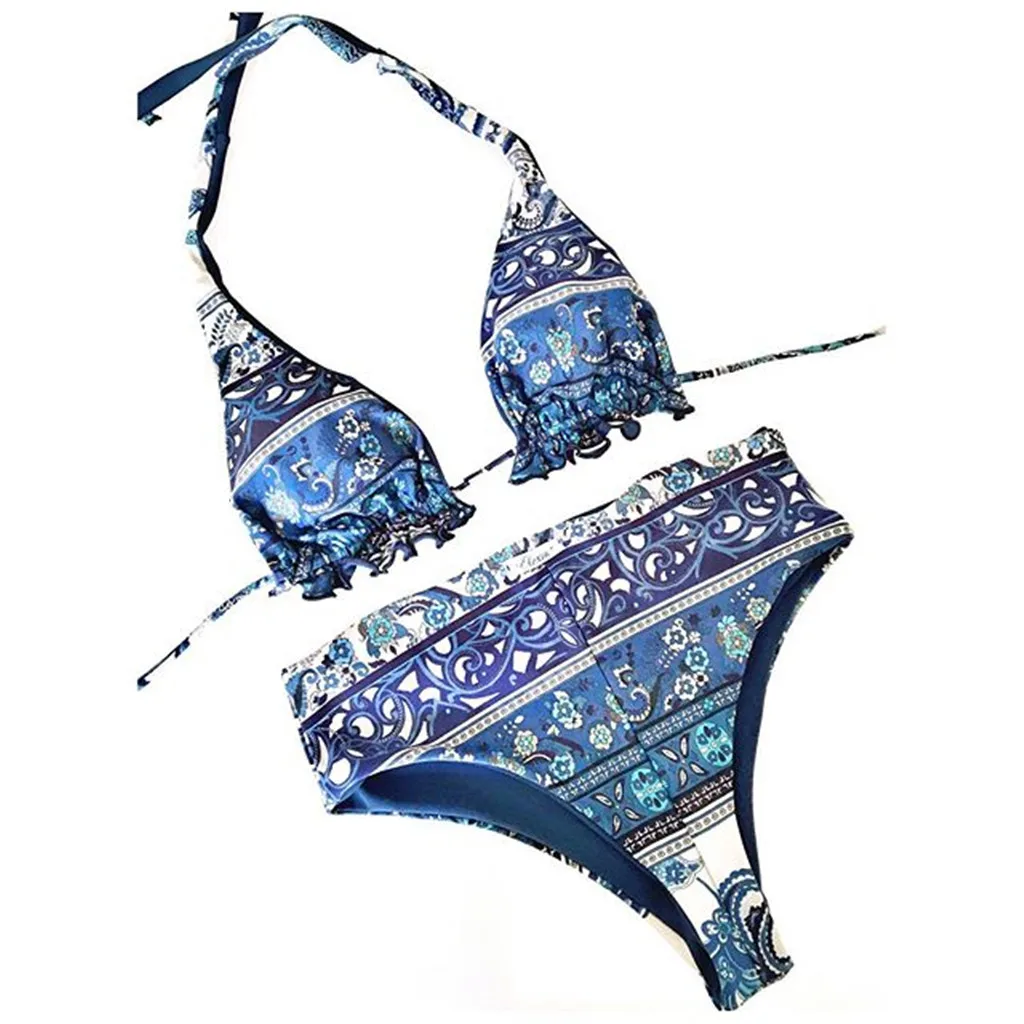 Costume Separato Blu/pervinca Donna Taglie XS-38D Coppa E Bikini Tankini Con Lacci