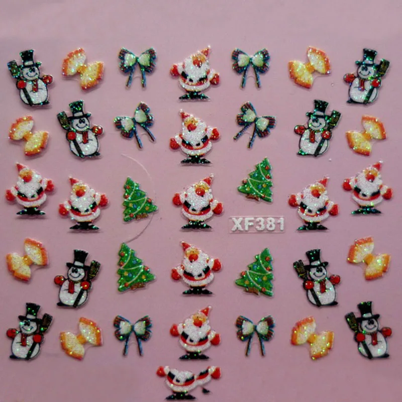 3D наклейки для ногтей Санта/Рождество/Лось/Снеговик, рождественские наклейки, новогодние наклейки для ногтей, обертывания, украшения для маникюра