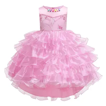

2019 New Beads Children Big Bow Party Dress Elegant For Girls Costume Lace Swallowtail Princess Wedding Gown infantil vestidos
